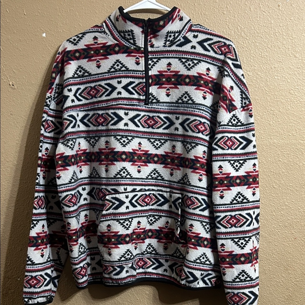Men's Patterned Half-Zip Sweater - Red and Black
